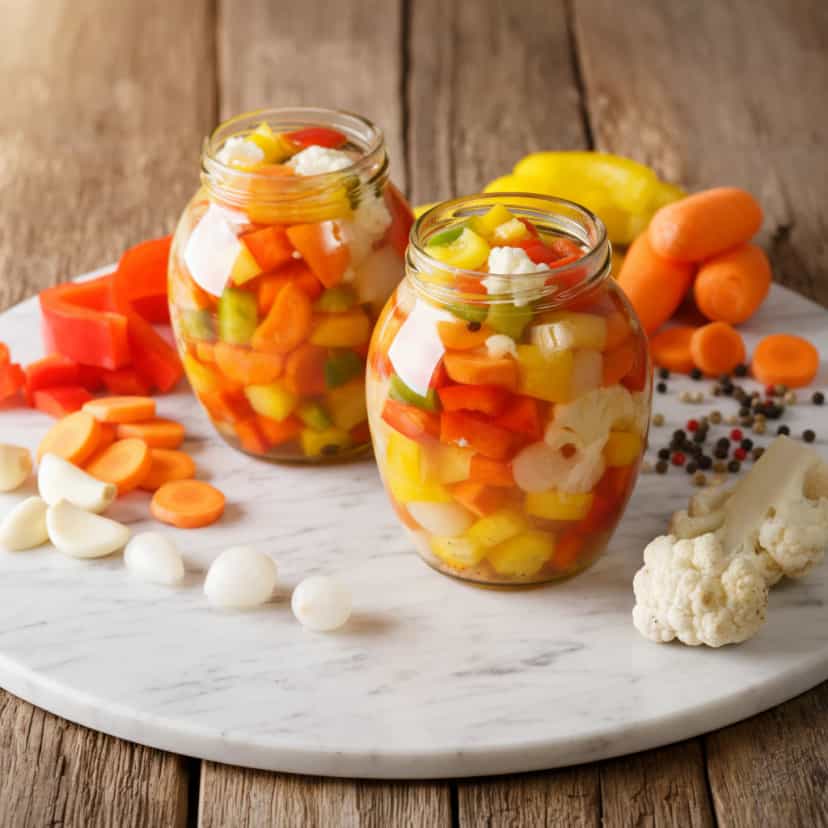 Foto deliciosa de Picles de Legumes Mistos pronta para servir - Snacks Naturais