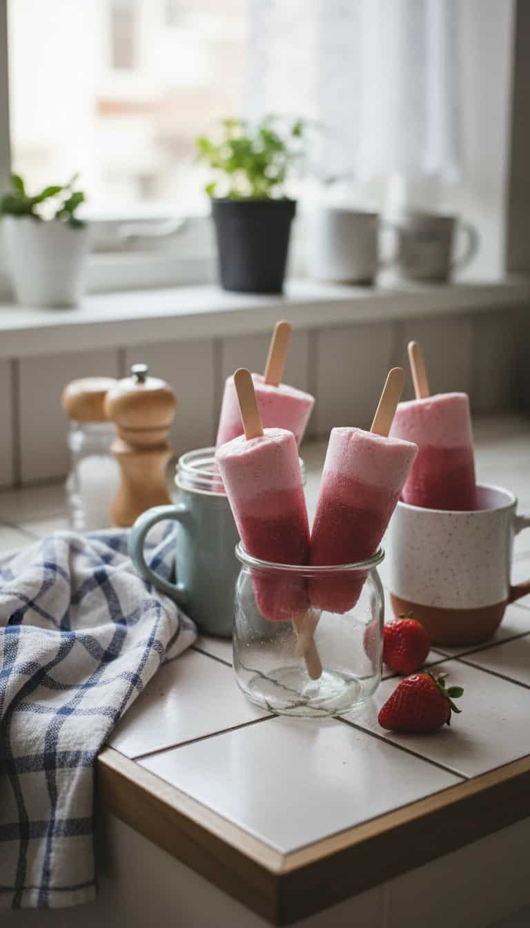 Foto deliciosa de Picolé Cremoso de Morango pronta para servir - Doces Gelados & Sorvetes