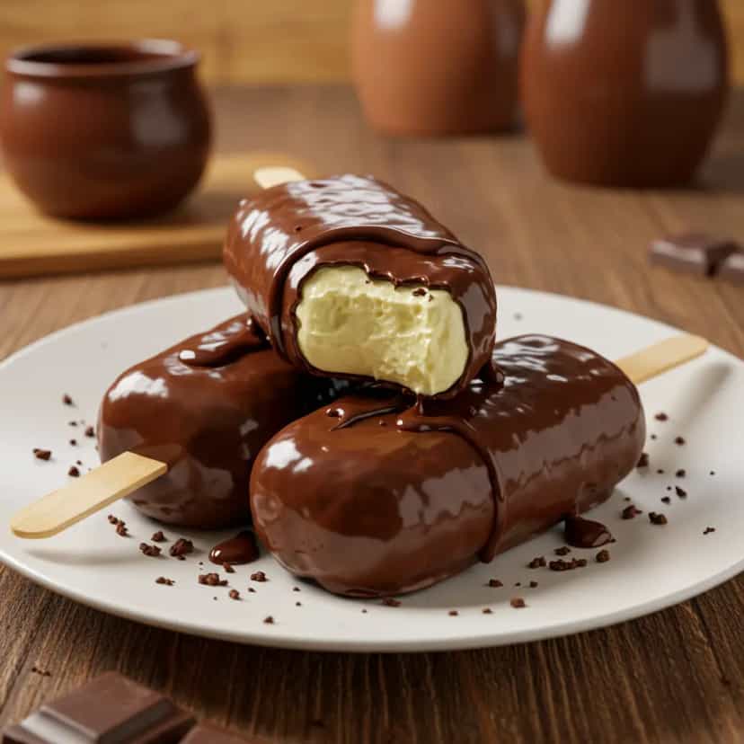 Foto deliciosa de Picolé de leite em pó e chocolate pronta para servir - Doces Gelados & Sorvetes
