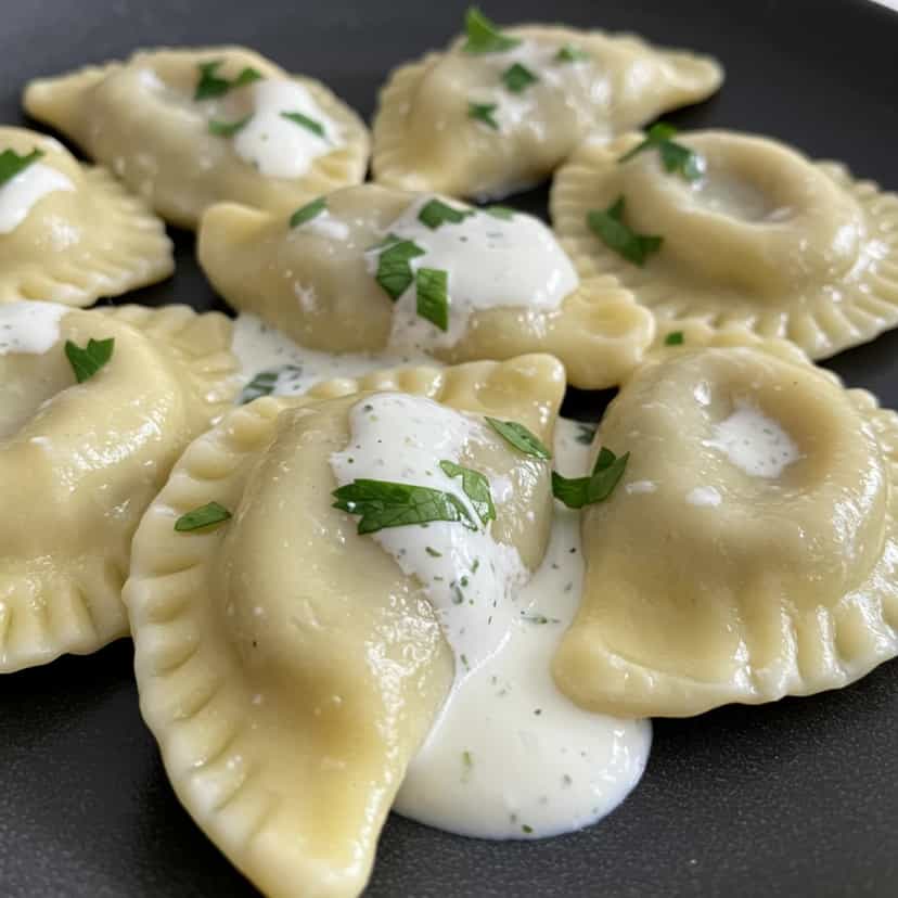 Foto deliciosa de Pierogi de Ricota com Molho Cremoso pronta para servir - Massas & Macarrão
