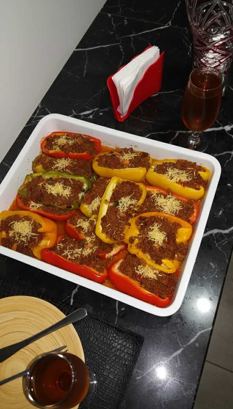 Foto deliciosa de Pimentões Recheados com Carne Moída pronta para servir - Carnes & Frango
