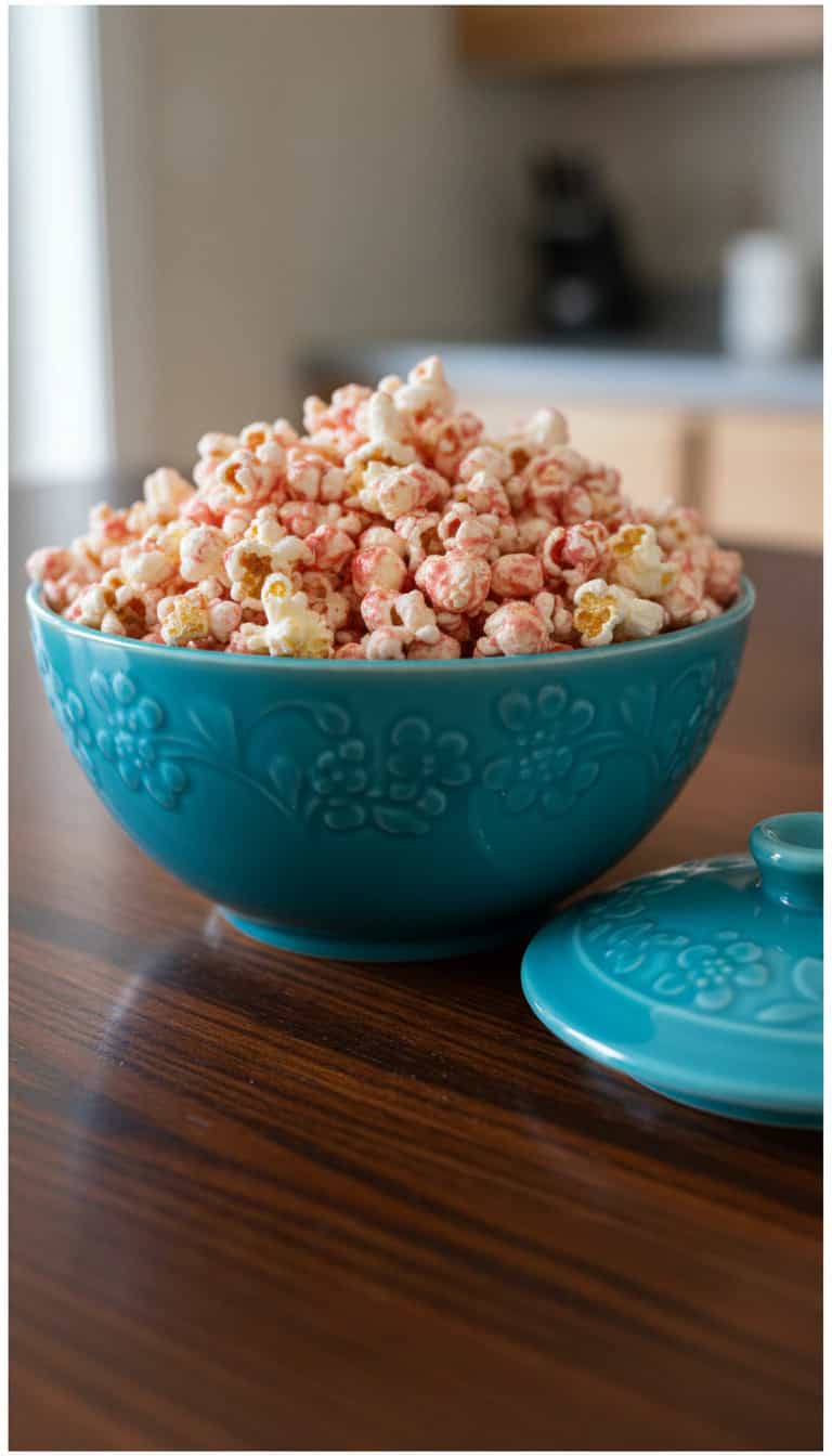 Foto deliciosa de Pipoca Doce Colorida pronta para servir - Outras Receitas