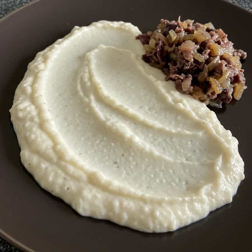 Foto deliciosa de Pirão de Aipim Cremoso pronta para servir - Pratos Brasileiros Icônicos