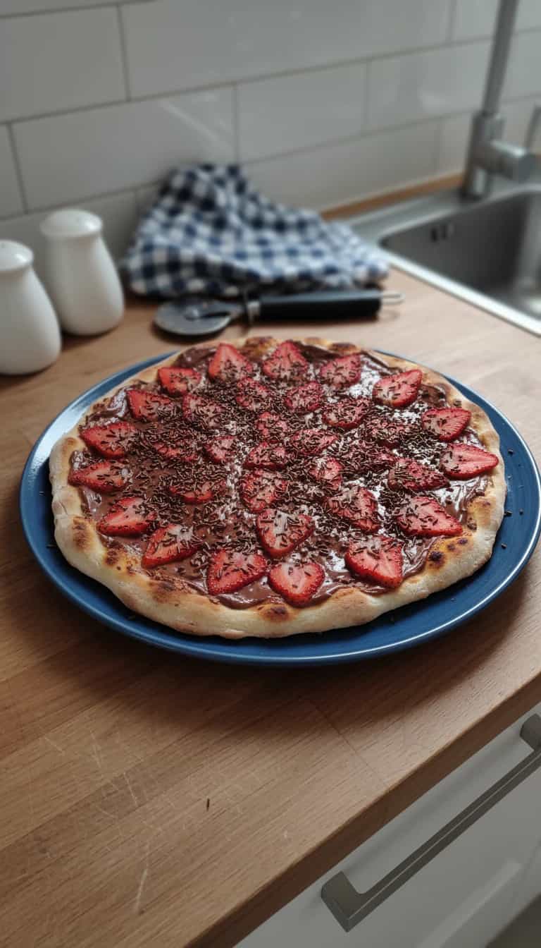 Foto deliciosa de Pizza de Morango com Brigadeiro pronta para servir - Outras Receitas