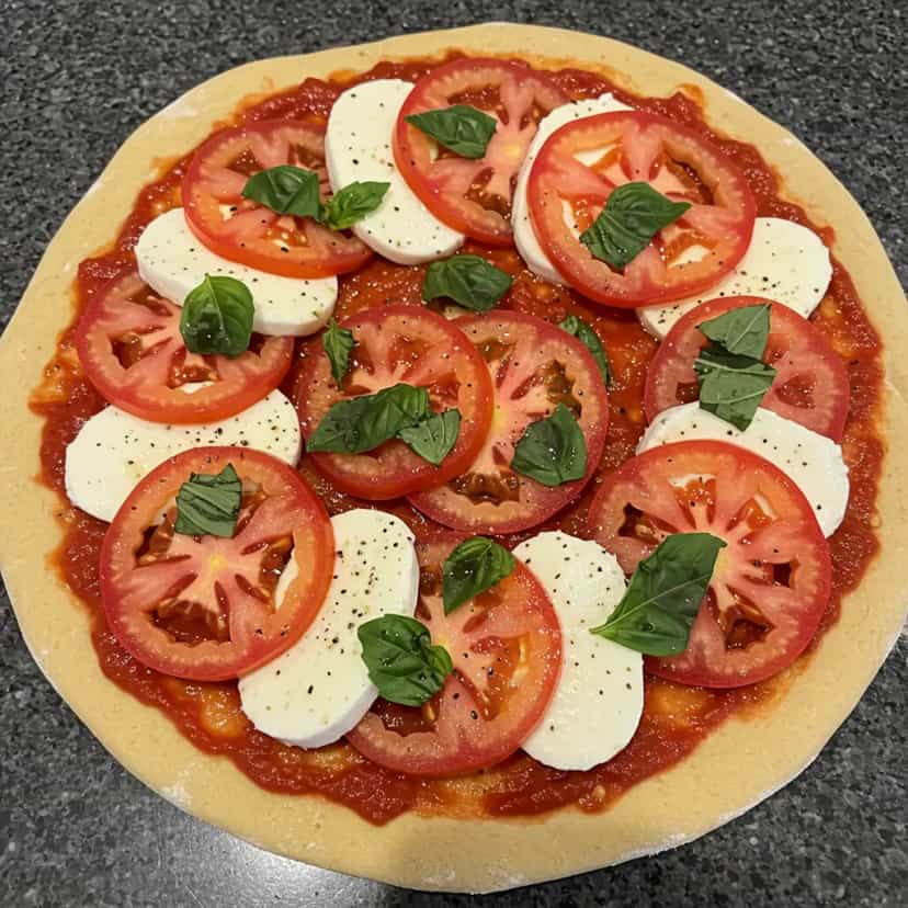 Foto deliciosa de Pizza Margherita Caseira pronta para servir - Pizzas & Salgados