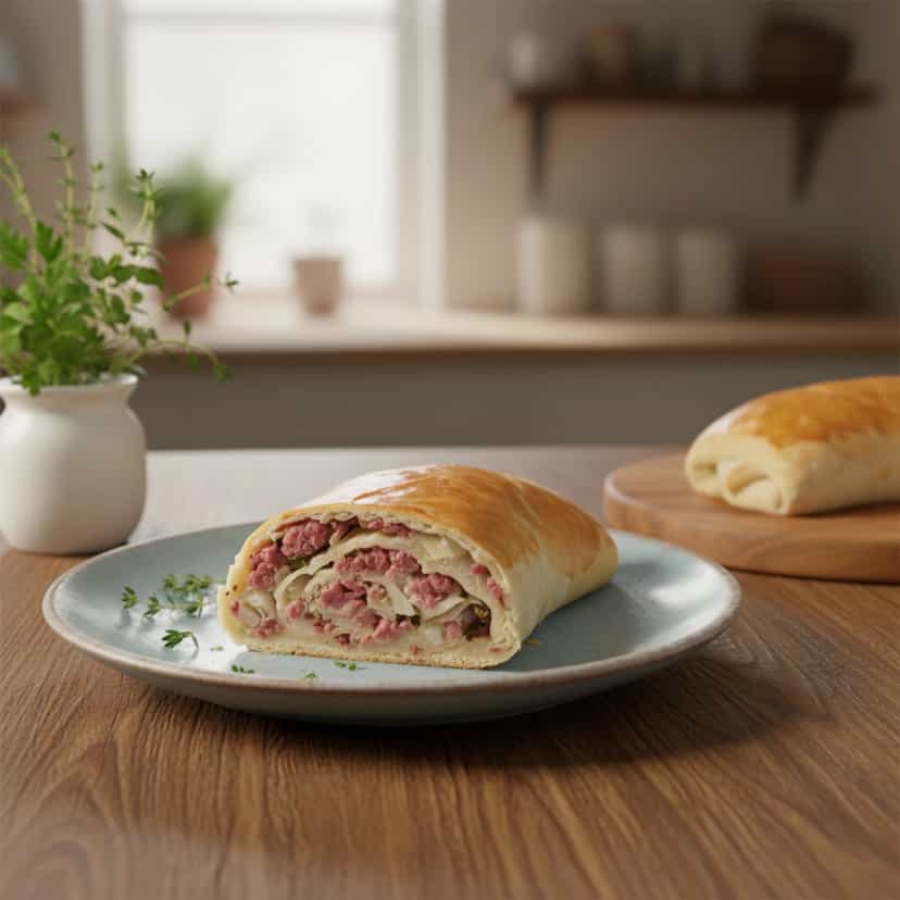 Foto deliciosa de Pizza Rolê de Recheio Misto pronta para servir - Lanches de Padaria