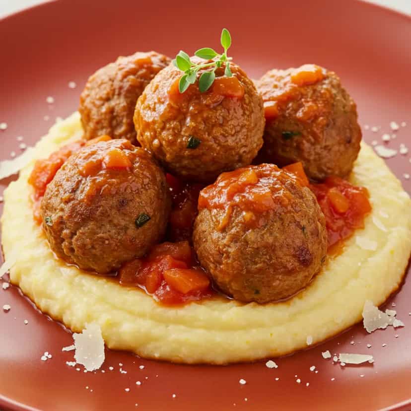 Foto deliciosa de Polenta com almôndegas pronta para servir - Almoço & Jantar