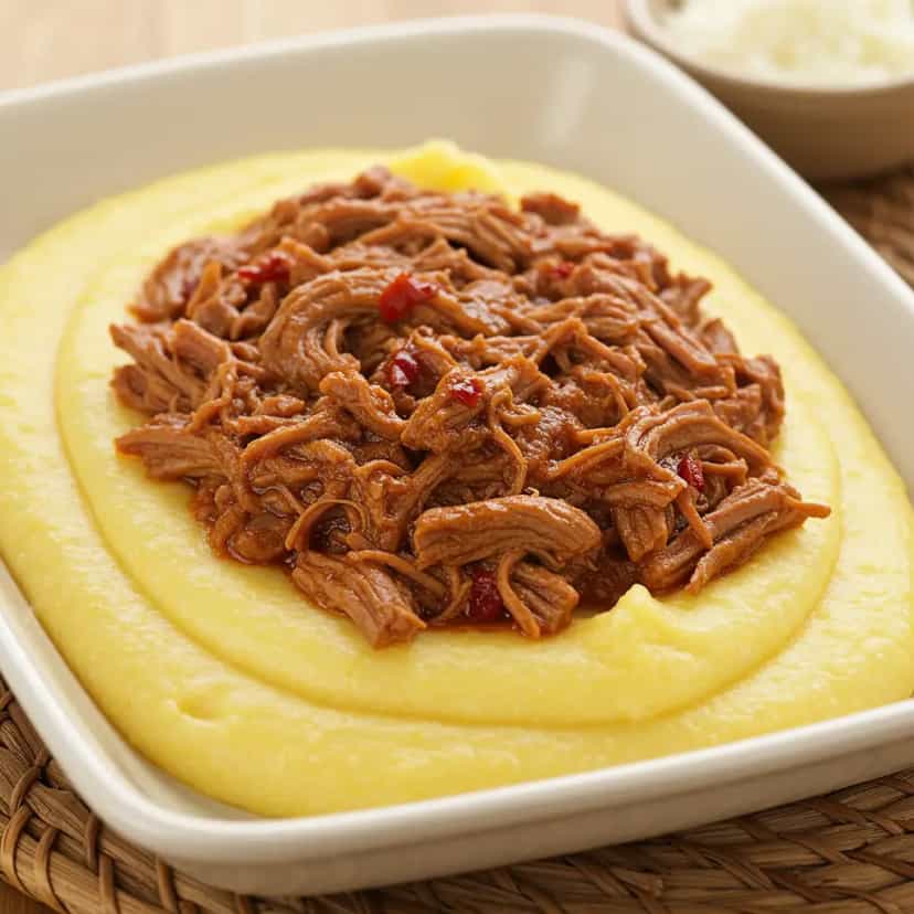 Foto deliciosa de Polenta cremosa com Ragu de Costela pronta para servir - Carnes & Frango