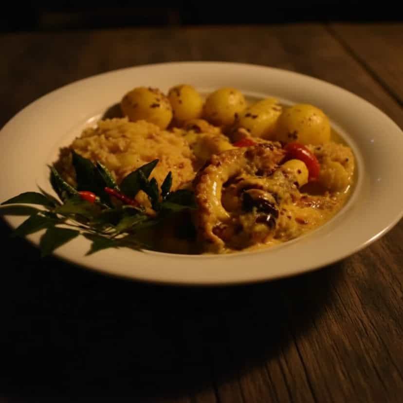 Foto deliciosa de Polvo ao Leite de Coco com Pimentões pronta para servir - Peixes & Frutos do Mar