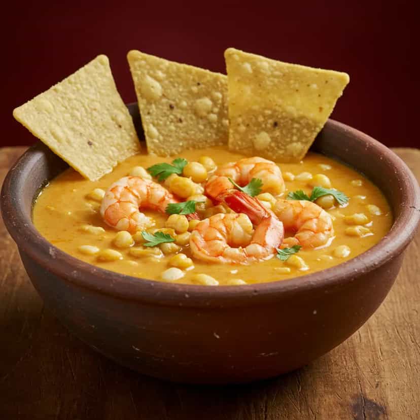 Foto deliciosa de Pozole de Camarão com Canjica pronta para servir - Peixes & Frutos do Mar