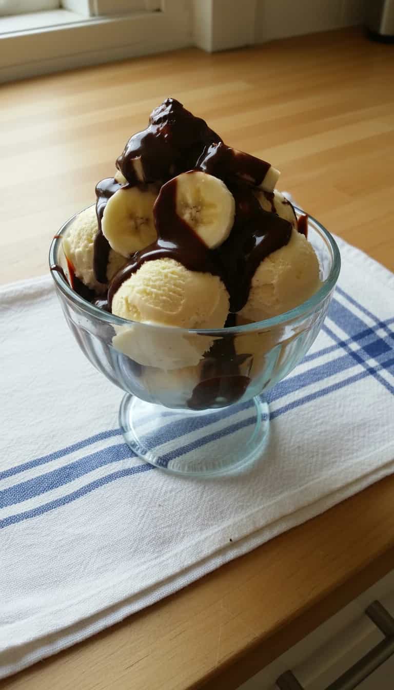 Foto deliciosa de Profiteroles de Chocolate com Sorvete pronta para servir - Doces Gelados & Sorvetes