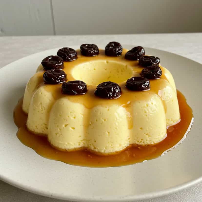 Foto deliciosa de Pudim Cremoso de Ameixa em Calda pronta para servir - Pudins & Cremes