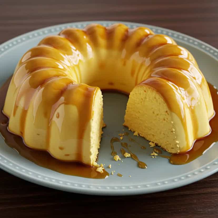 Foto deliciosa de Pudim Cremoso de Pão e Leite em Pó pronta para servir - Pudins & Cremes