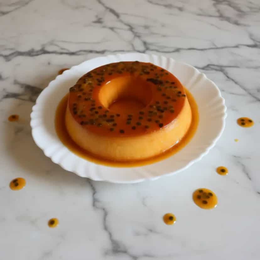 Foto deliciosa de Pudim Cremoso de Pão e Maracujá pronta para servir - Pudins & Cremes