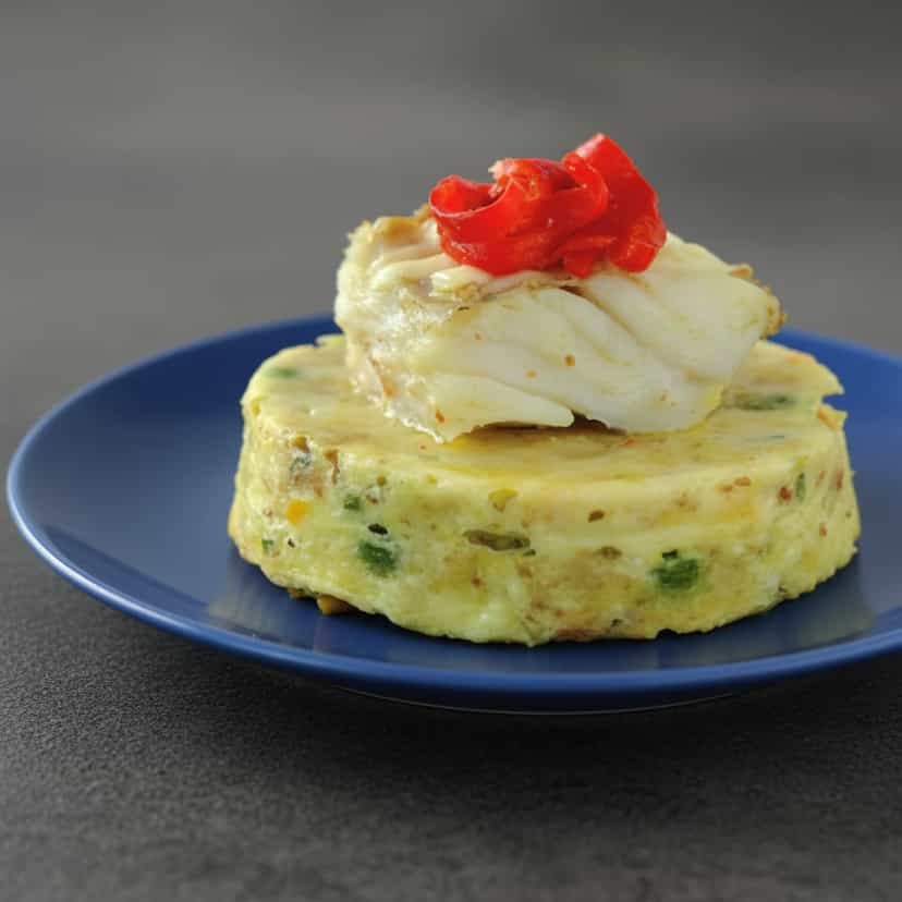Foto deliciosa de Pudim de Bacalhau com Batata e Legumes pronta para servir - Peixes & Frutos do Mar