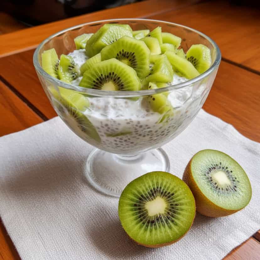 Foto deliciosa de Pudim de Chia com Kiwi pronta para servir - Pudins & Cremes