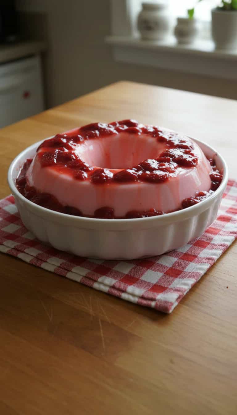 Foto deliciosa de Pudim de Morango com Calda pronta para servir - Pudins & Cremes