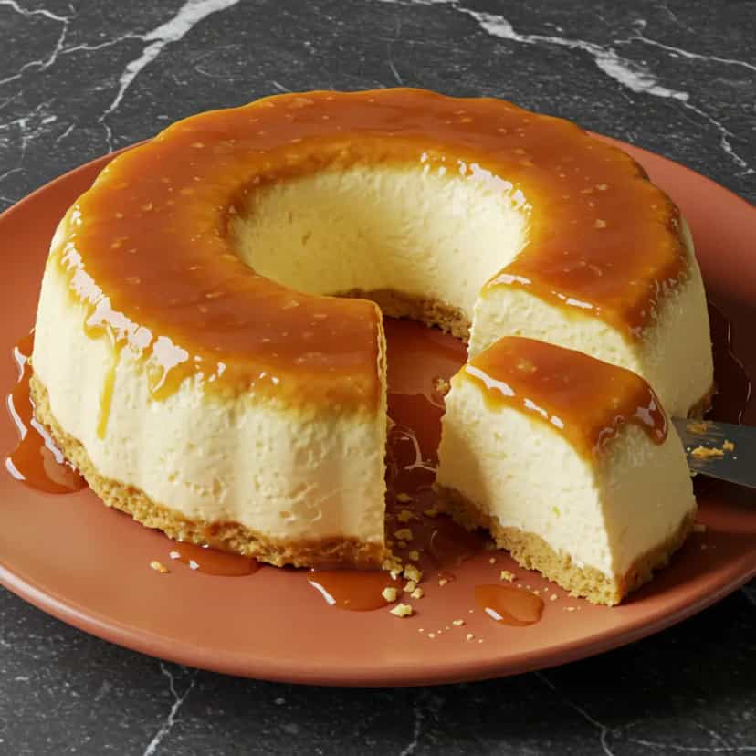 Foto deliciosa de Pudim de Pão com Calda de Caramelo pronta para servir - Pudins & Cremes