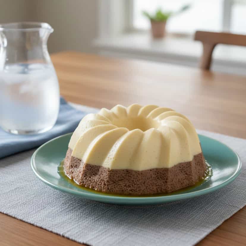 Foto deliciosa de Pudim Duplo de Chocolate e Maracujá pronta para servir - Pudins & Cremes