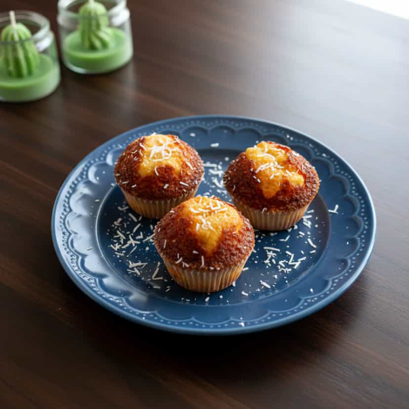 Foto deliciosa de Queijadinhas de Coco e Meia-Cura pronta para servir - Pudins & Cremes