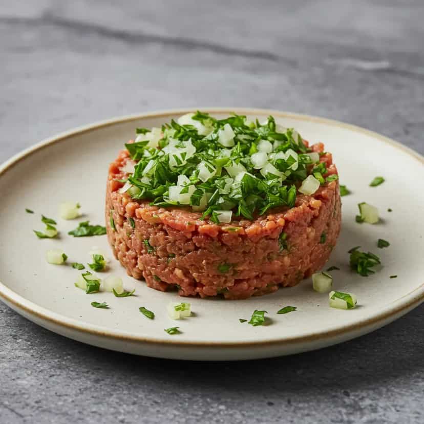 Foto deliciosa de Quibe Cru de Filé Mignon pronta para servir - Salgadinhos