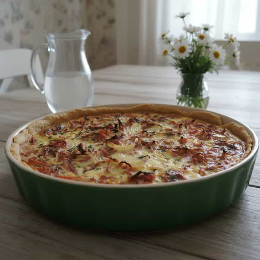 Foto deliciosa de Quiche de Queijo Branco pronta para servir - Tortas Salgadas
