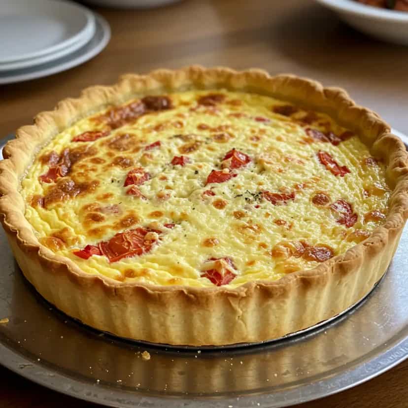 Foto deliciosa de Quiche de Queijos e Bacon pronta para servir - Tortas Salgadas