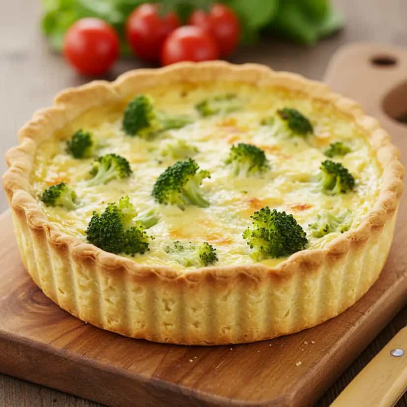 Foto deliciosa de Quiche de Ricota e Brócolis pronta para servir - Tortas Salgadas