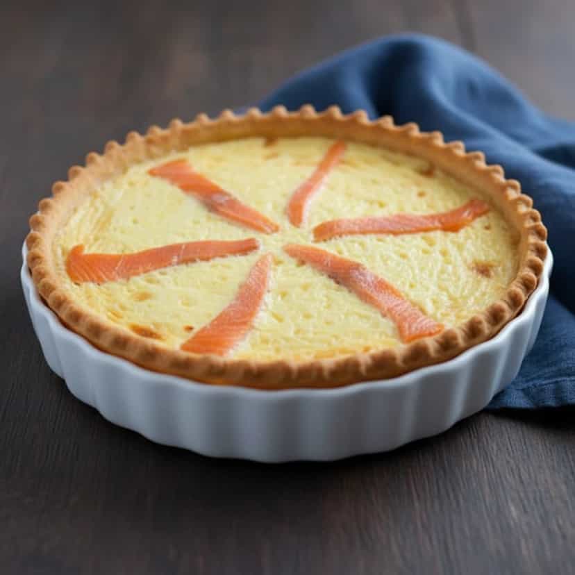 Foto deliciosa de Quiche de Salmão Defumado pronta para servir - Peixes & Frutos do Mar