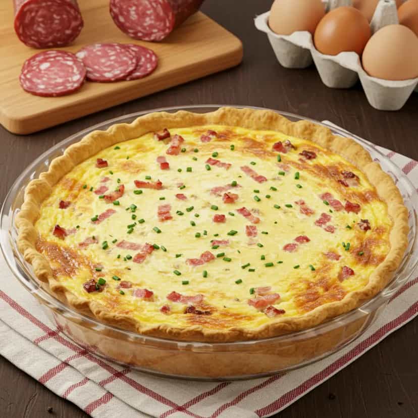 Foto deliciosa de Quiche Lorraine com Queijo Prato pronta para servir - Tortas Salgadas