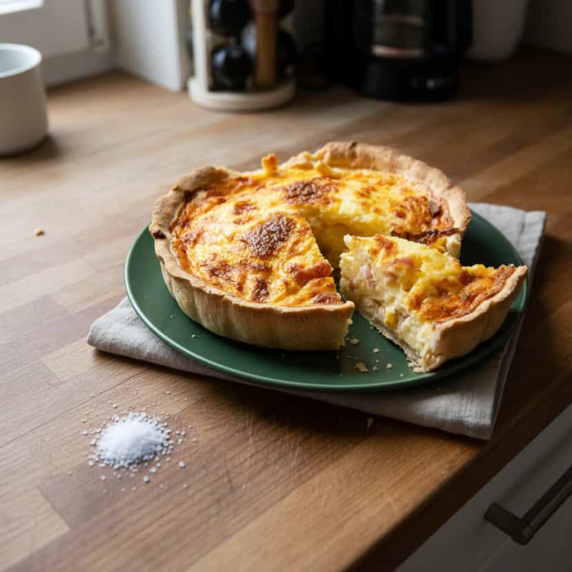 Foto deliciosa de Quiche Três Queijos pronta para servir - Tortas Salgadas