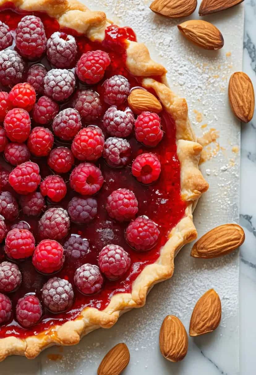 Foto deliciosa de Torta de Framboesa e Amêndoa pronta para servir - Tortas & Tortinhas