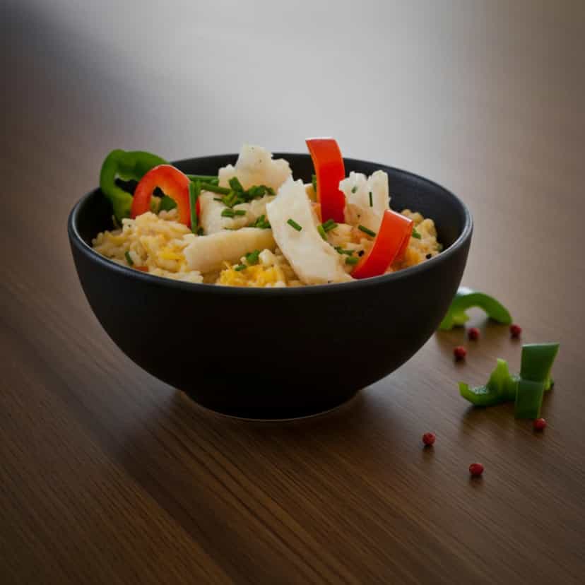 Foto deliciosa de Risoto Cremoso de Bacalhau pronta para servir - Peixes & Frutos do Mar