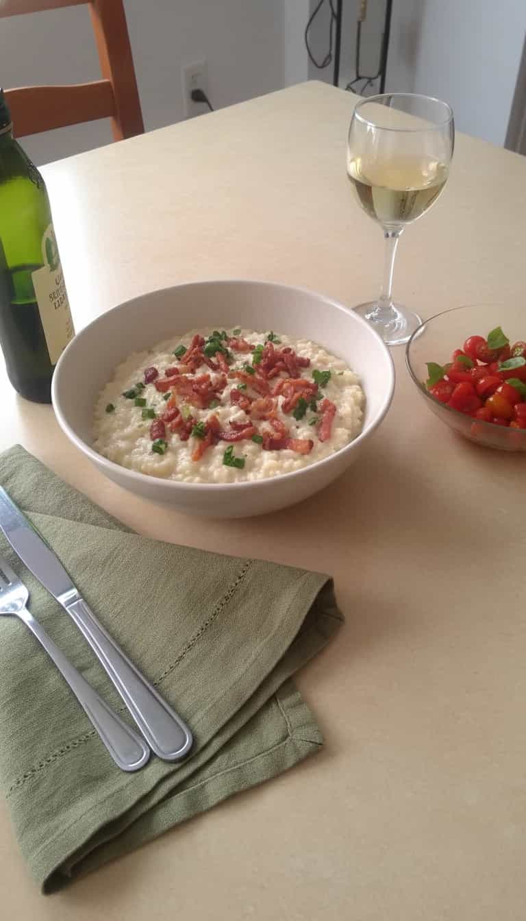 Foto deliciosa de Risoto Cremoso de Bacon pronta para servir - Almoço & Jantar