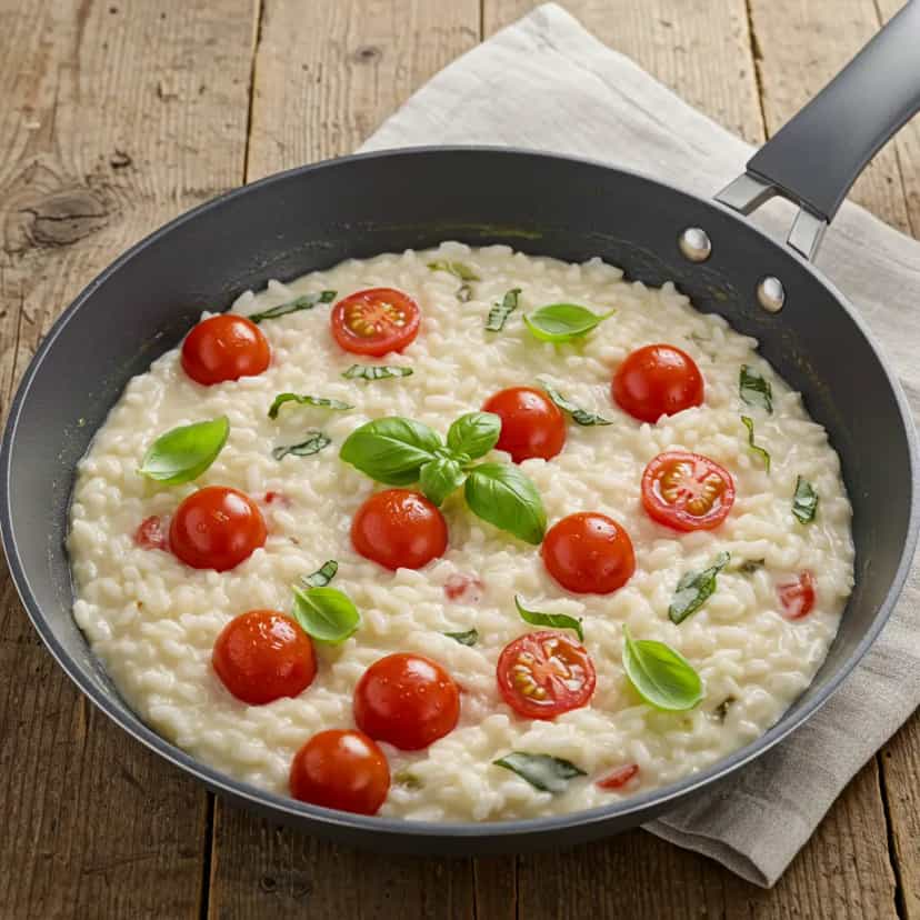 Foto deliciosa de Risoto Cremoso de Tomate e Manjericão pronta para servir - Almoço & Jantar