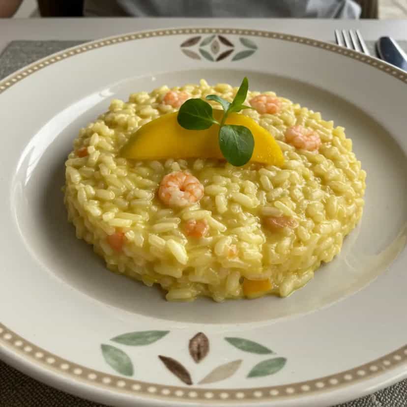 Foto deliciosa de Risoto de Camarão com Manga pronta para servir - Peixes & Frutos do Mar