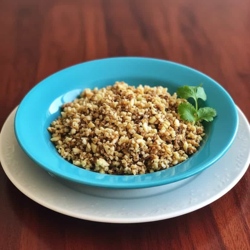 Foto deliciosa de Risoto de Couve-flor com Carne de Sol pronta para servir - Pratos Brasileiros Icônicos