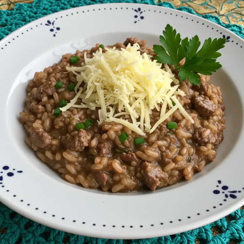 Foto deliciosa de Risoto de Lingüiça Toscana pronta para servir - Massas & Macarrão