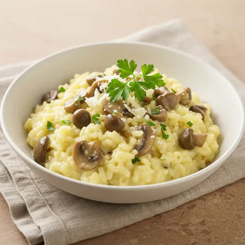 Foto deliciosa de Risoto de Shimeji Cremoso pronta para servir - Massas & Macarrão