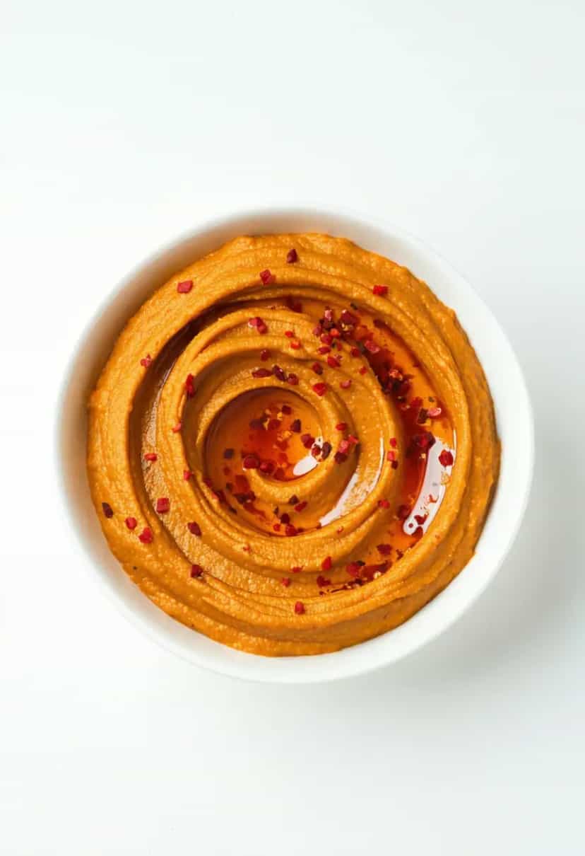 Foto deliciosa de Hummus de Pimentão Vermelho Assado pronta para servir - Pastas & Patês