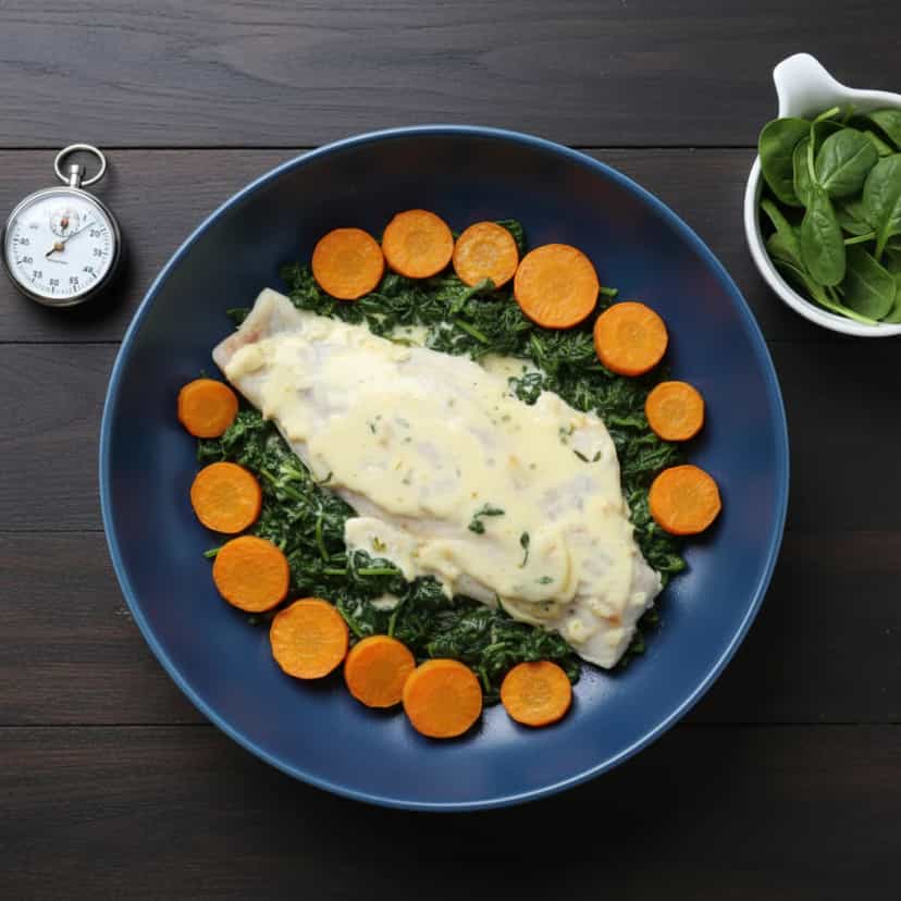 Foto deliciosa de Robalo Marinado com Couve Manteiga pronta para servir - Peixes & Frutos do Mar