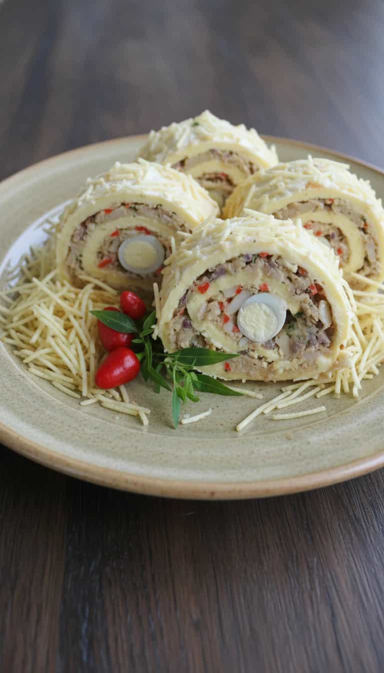 Foto deliciosa de Rocambole de Bacalhau pronta para servir - Peixes & Frutos do Mar