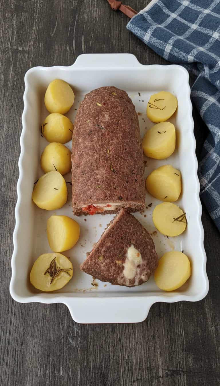 Foto deliciosa de Rocambole de Carne Moída pronta para servir - Carnes & Frango