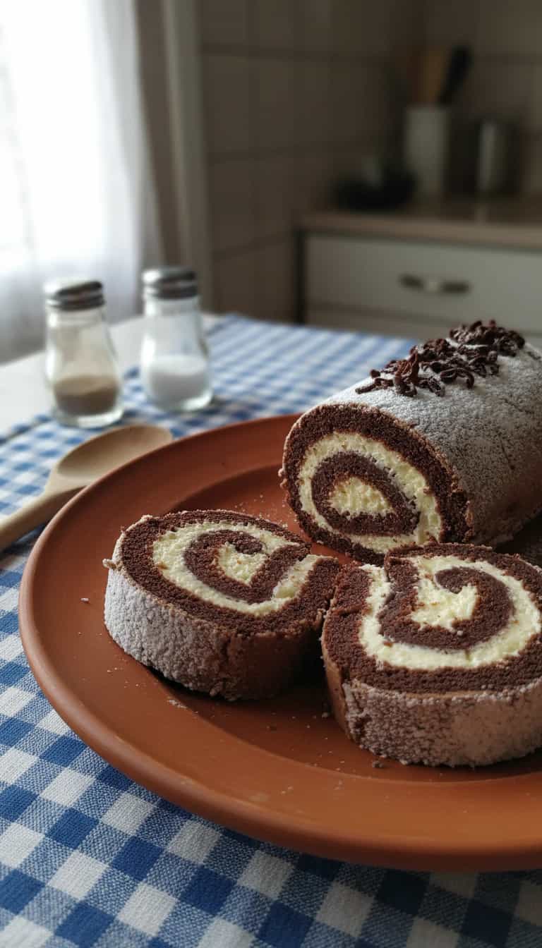 Foto deliciosa de Rocambole de Chocolate Cremoso pronta para servir - Bolos & Cupcakes