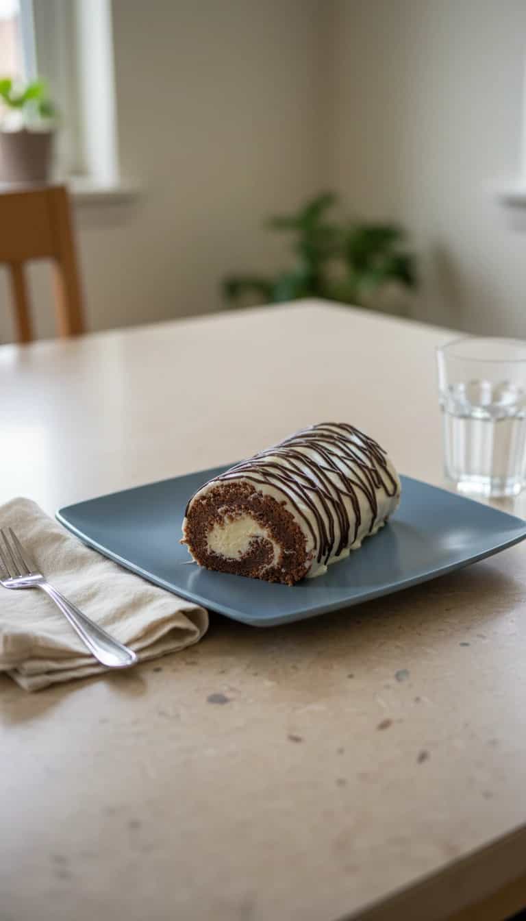 Foto deliciosa de Rocambole de Chocolate Preto e Branco pronta para servir - Bolos & Cupcakes