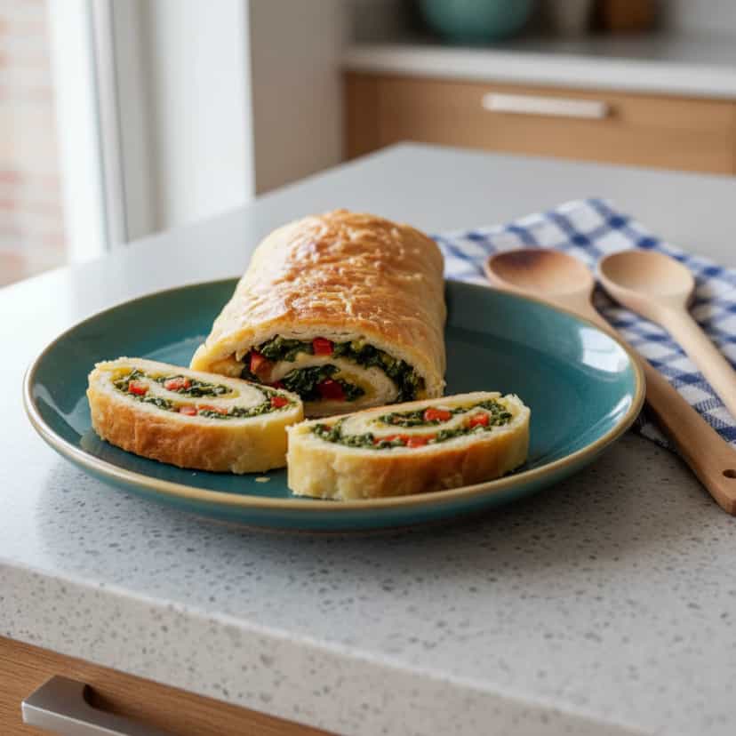 Foto deliciosa de Rocambole de Queijo e Presunto pronta para servir - Salgadinhos