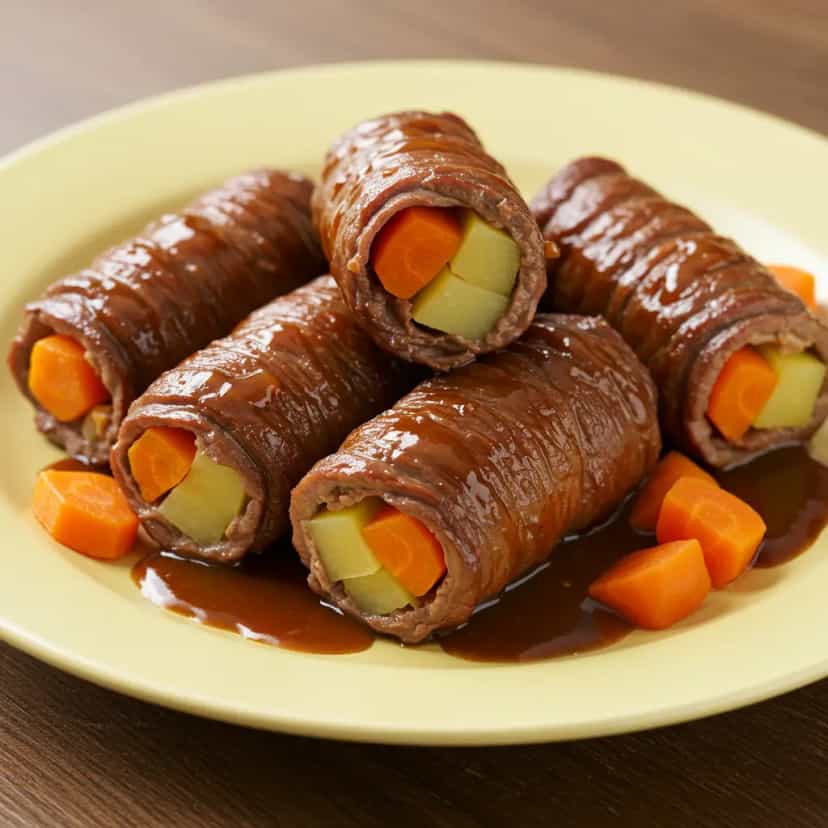 Foto deliciosa de Rolê de Coxão Mole com Lombo Defumado pronta para servir - Carnes & Frango