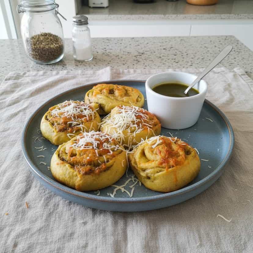 Foto deliciosa de Rolinhos de Pesto e Mussarela pronta para servir - Salgadinhos