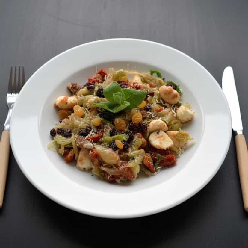 Foto deliciosa de Salada Caprese com Damasco e Tâmara pronta para servir - Snacks Naturais