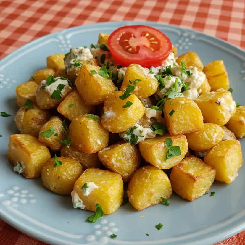 Foto deliciosa de Salada de Batatas Fritas Cremosa pronta para servir - Saladas